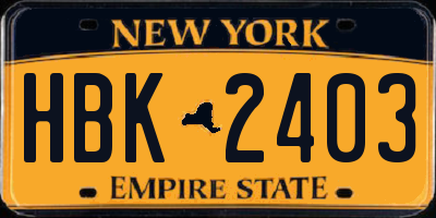 NY license plate HBK2403