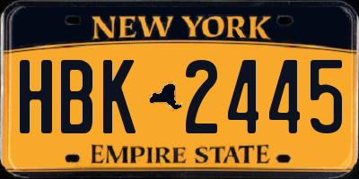 NY license plate HBK2445