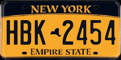 NY license plate HBK2454