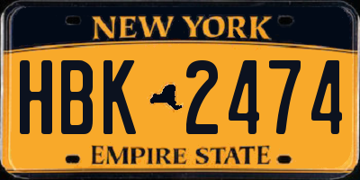 NY license plate HBK2474