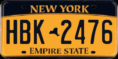 NY license plate HBK2476