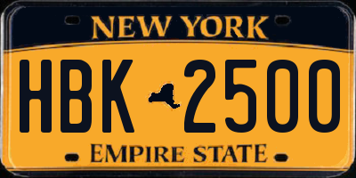 NY license plate HBK2500
