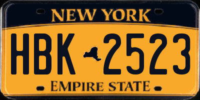 NY license plate HBK2523