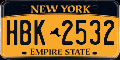 NY license plate HBK2532