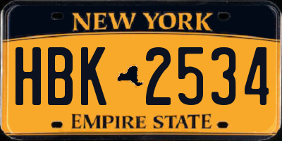 NY license plate HBK2534