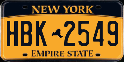 NY license plate HBK2549