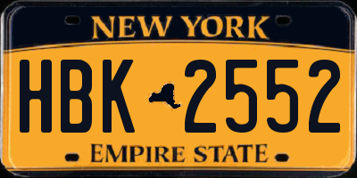 NY license plate HBK2552