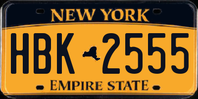 NY license plate HBK2555