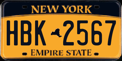 NY license plate HBK2567