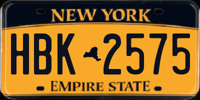 NY license plate HBK2575