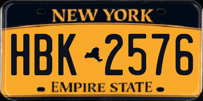 NY license plate HBK2576
