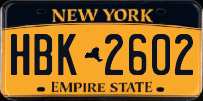 NY license plate HBK2602