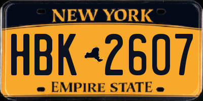 NY license plate HBK2607
