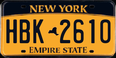 NY license plate HBK2610
