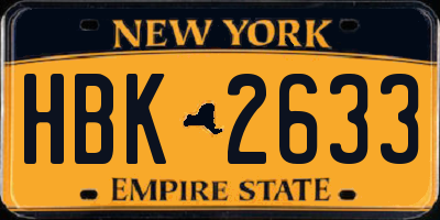 NY license plate HBK2633