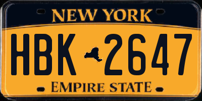 NY license plate HBK2647
