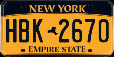 NY license plate HBK2670