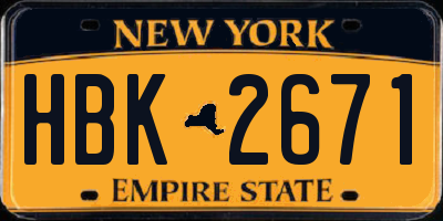 NY license plate HBK2671