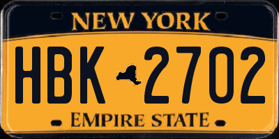 NY license plate HBK2702