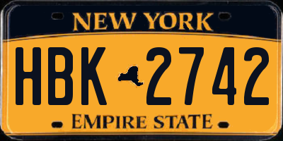 NY license plate HBK2742