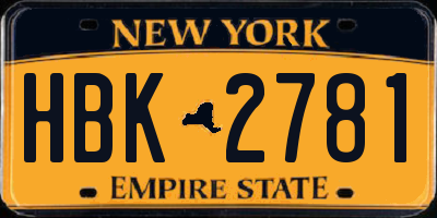 NY license plate HBK2781
