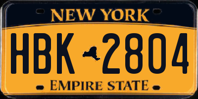 NY license plate HBK2804
