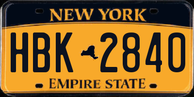 NY license plate HBK2840