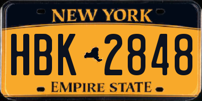 NY license plate HBK2848