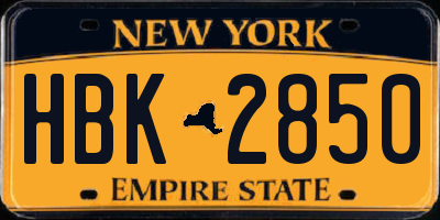 NY license plate HBK2850