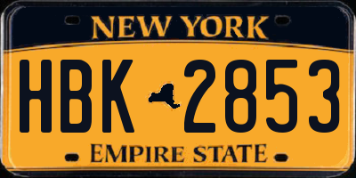 NY license plate HBK2853
