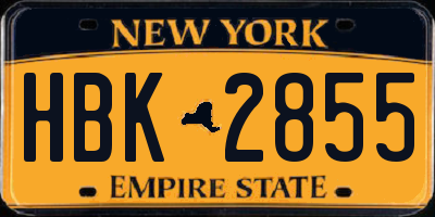 NY license plate HBK2855