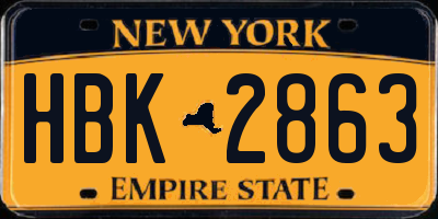 NY license plate HBK2863