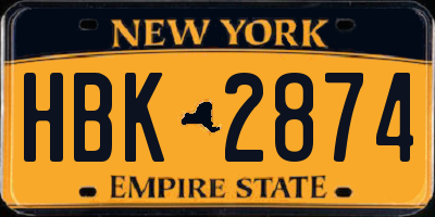 NY license plate HBK2874