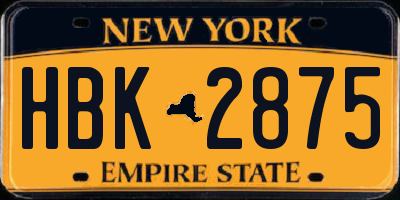 NY license plate HBK2875