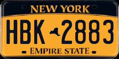 NY license plate HBK2883