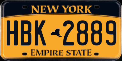 NY license plate HBK2889
