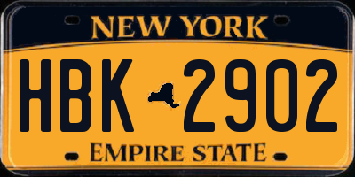 NY license plate HBK2902