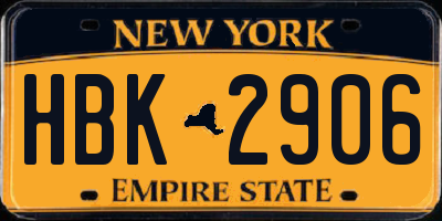 NY license plate HBK2906