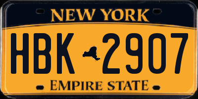 NY license plate HBK2907
