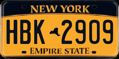 NY license plate HBK2909