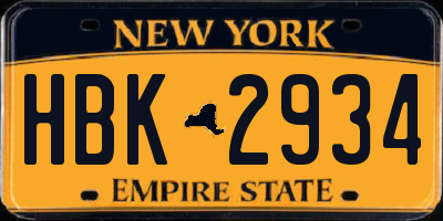 NY license plate HBK2934