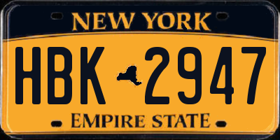 NY license plate HBK2947