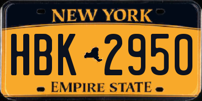 NY license plate HBK2950