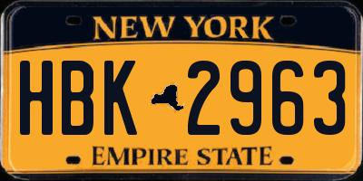 NY license plate HBK2963