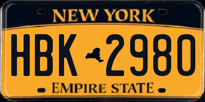 NY license plate HBK2980