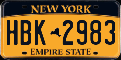 NY license plate HBK2983