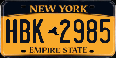 NY license plate HBK2985