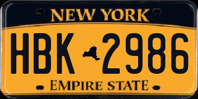 NY license plate HBK2986
