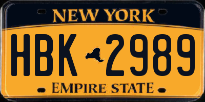 NY license plate HBK2989