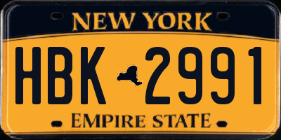 NY license plate HBK2991